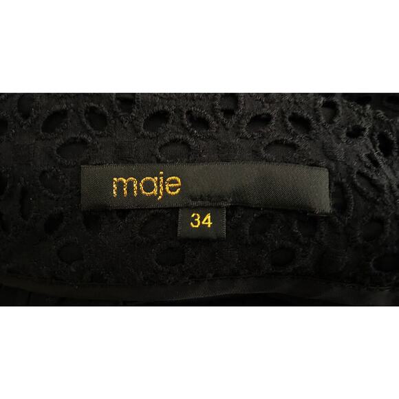 Maje Women's Jaggy Black A Line Eyelet Lined Pleated Mini Skirt Classic Flirty - Picture 5 of 8